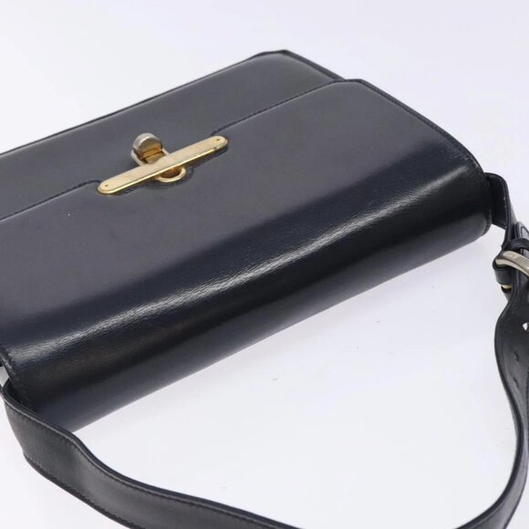 GUCCI Shoulder Bag Leather Navy Gold Auth fm4794 - Picture 7 of 16